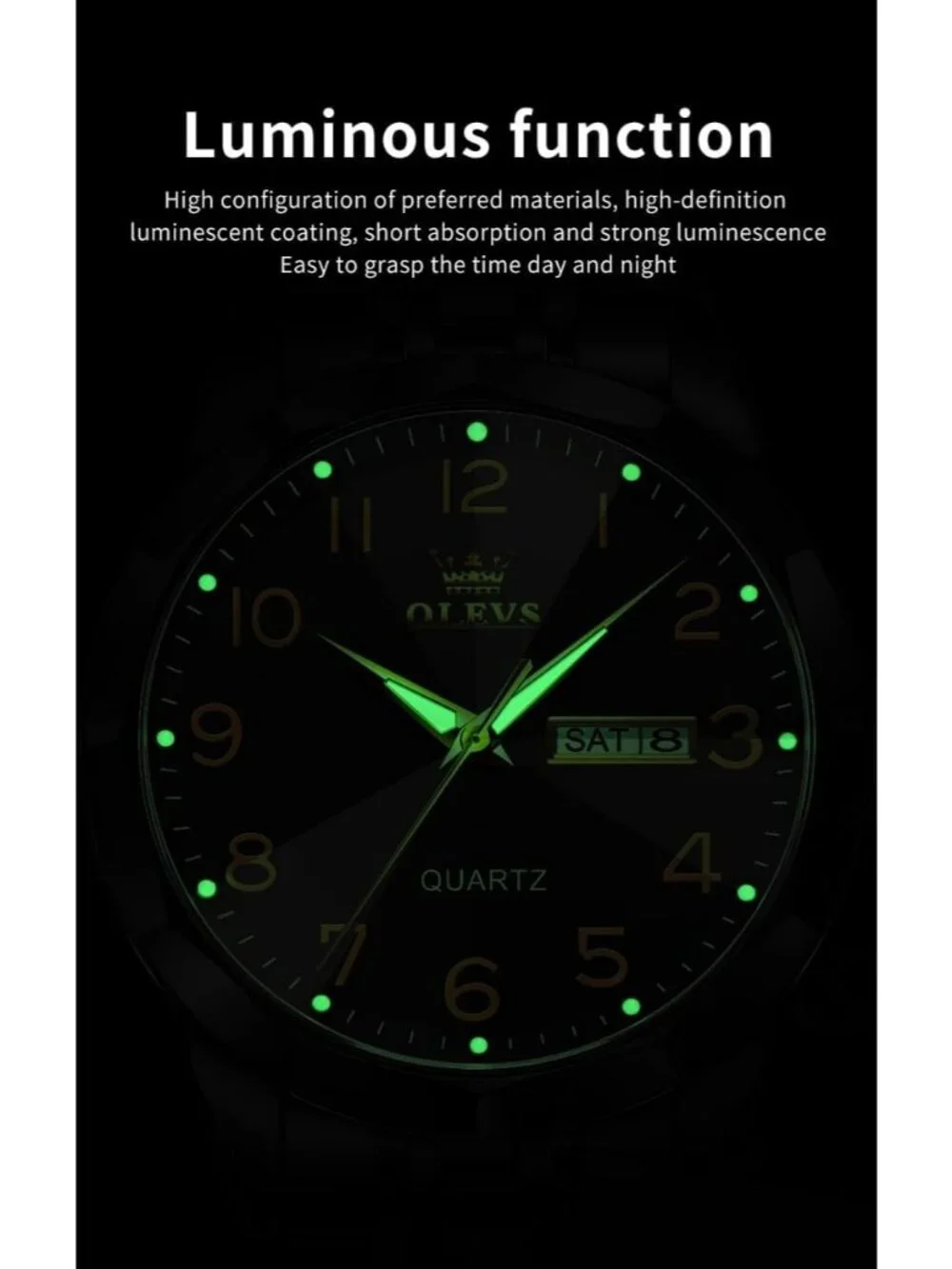 Men's Black Brown Analog Stainless Steel Waterproof Luminous Date Wrist Watches